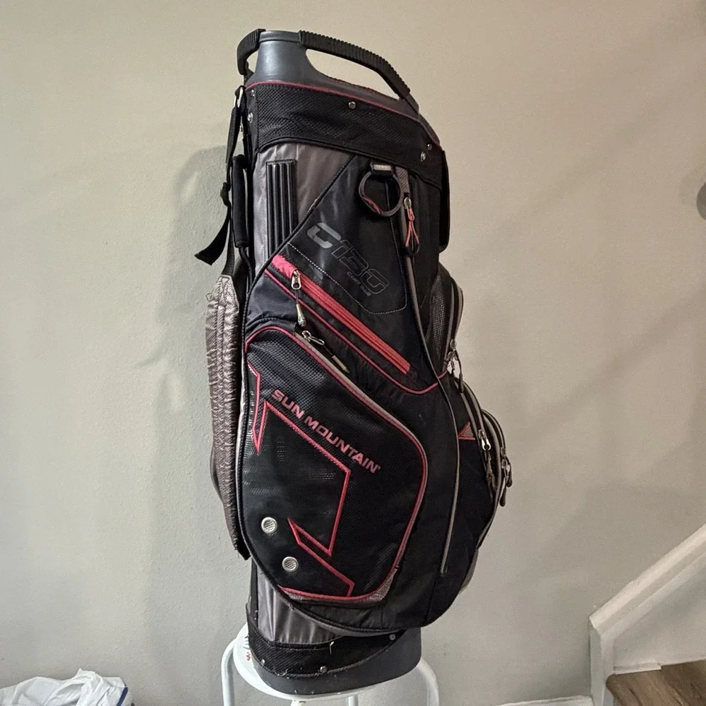 Sun Mountain C-130 Black/Red 14-Way Cart Golf Bag Clean Lightly Used
